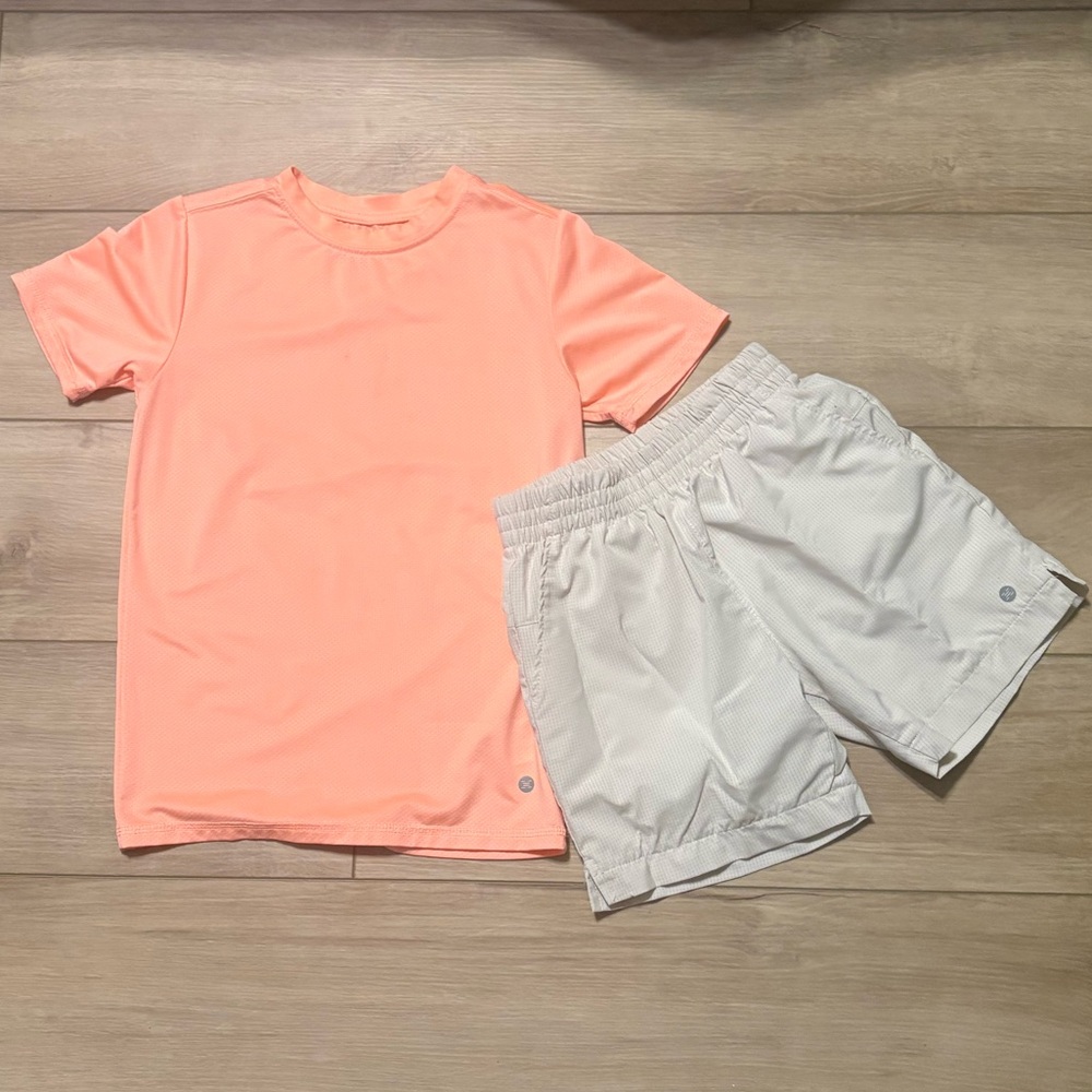 RBX Coral Short Sleeve Top with Light Gray Swim Shorts